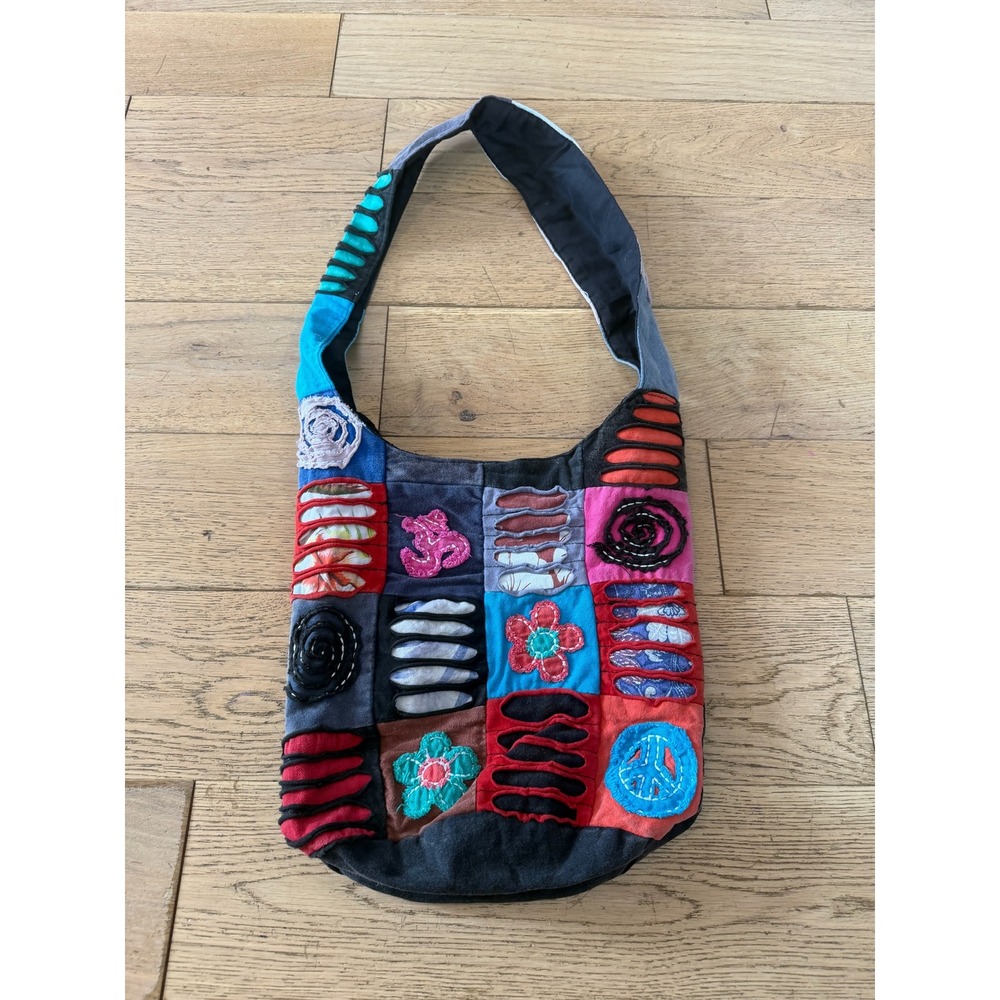 Boho Patchwork Hobo Bag Multicolor Peace Floral A… - image 1